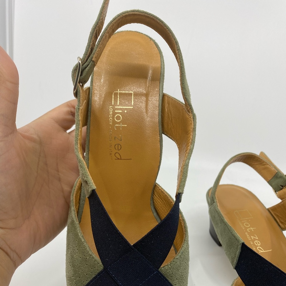 Green Slingback heels with dark blue detailing